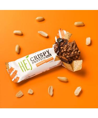 Hej Crispy Proteinriegel Snack - Low Sugar Protein Bar | 13g Protein 175kcal | Vegetarian No Palm Oil | 12x45g Caramel Peanut Pack - Buy Online on GoSupps.com