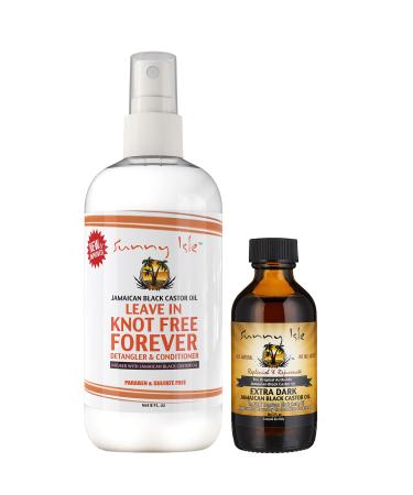 Sunny Isle Jamaican Black Castor Oil Knot Free Forever Leave-In Detangler & Conditioner 8oz and Extra Dark JBCO 2oz Bundle | Moisturizes & Stimulates Hair Growth | Softens & Eliminates Frizz