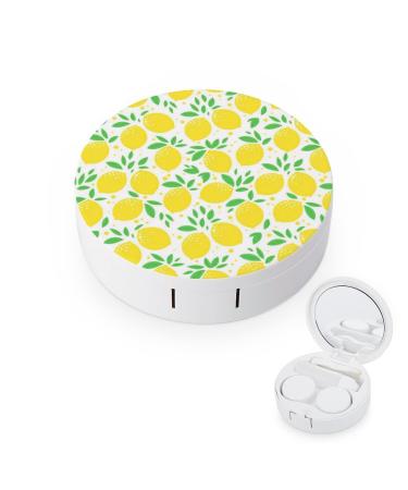 Bagea-Ka Green Leaf Yellow Lemon Pattern Contact Lens Case Box Eye Care Kit Holder Mirror Box with Tweezers Remover Tool Solution Bottle for Outdoor Travel & Home