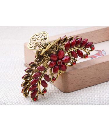 Women Retro Flower Alloy Hair Clip - Large Rhinestone Anti-Slip Red Hair Accessory | Shop Now! - Buy Online on GoSupps.com