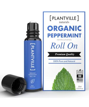 Organic Peppermint Essential Oil Rollerball Roll On - Relieves Head Tension Pregnancy Essentials Soothes Aches - Premium Quality Therapeutic Grade Aromatherapy