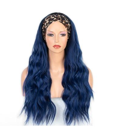 22 Inch Dark Blue Headband Wig for Black Women - Synthetic Glueless Long Wavy Wig with Attached Headbands for Natural Look - Buy Online on GoSupps.com