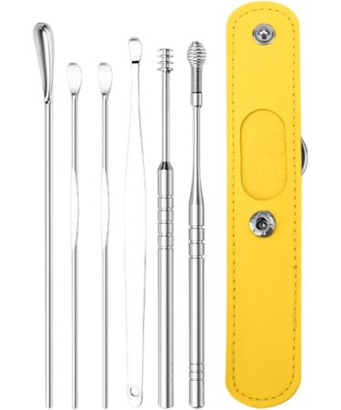 Ear Cleaning Tool | 6 in 1 Professional Ear Cleaner Kit with PU Storage Bag - Ear Wax Cleaner for Family Friends Adults and Kid Lambo Yellow - Buy Online on GoSupps.com