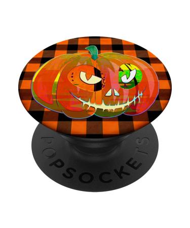 Jack-O-Lantern Spooky Pumpkin Monster Retro Plaid Halloween PopSockets Standard PopGrip