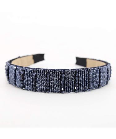 BTWTRY Navy Blue Broadside Hand Made Crystal Headband Fashion Lssuing Boutique Press Hair Headband for Woman and Girl Hair Accessories (Navy Blue)