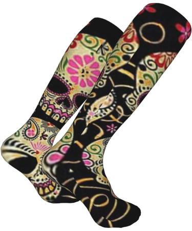Shop Day of the Dead Sugar Skull Compression Socks for Men & Women | 15-20 mmHg Support for Running & Cycling - Buy Online on GoSupps.com