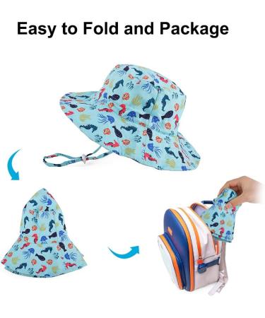LACOFIA Toddler Baby Sun Hat | Wide Brim Bucket Hat for Outdoor Swim | Adjustable 6-24 Months | Unisex Kids Summer Hat | Light Blue - Buy Online on GoSupps.com
