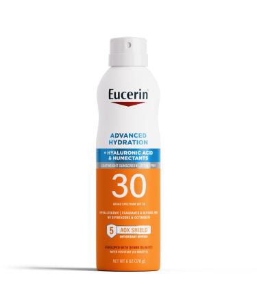 Eucerin Advanced Hydration SPF 30 Sunscreen Spray Lightweight Sunscreen Lotion Spray Hypoallergenic Fragrance Free and Alcohol Free 6 Oz Spray Bottle