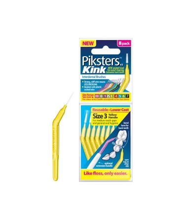 Piksters Kink Interdental Brushes 1 count (Pack of 8) Size 3 (Yellow)