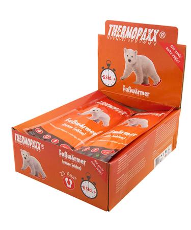 Thermopaxx-foot warmer advantage box with 24 pairs self-adhesive for 8 hours of warm feet foot warmer suitable for every shoe 100% natural warmth wafer thin and warms the whole foot