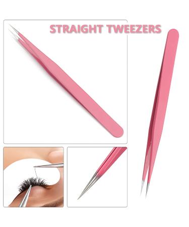 Yutou 3-Piece Pink Lash Tweezers Set | Stainless Steel Eyelash Extension Tools Straight & Curved Precision for False Eyelashes - Buy Online on GoSupps.com