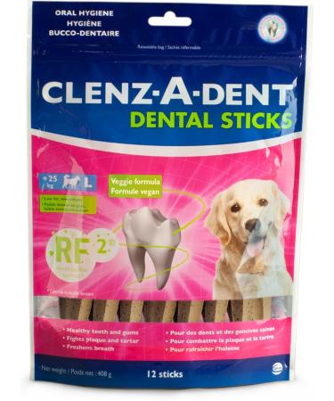 CLENZ-A-DENT Large Dog Dental Chews - 100% Vegetarian Dog Dental Sticks - Natural Dog Toothbrush and Dog Breath Freshener That Fights Plaque Removes Tartar & Simplifies Dog Teeth Cleaning (12 Pack) 34 g (Pack of 12)