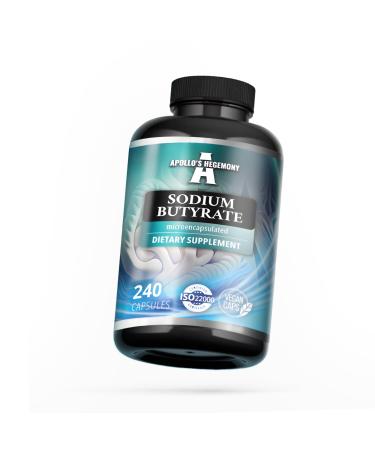 Sodium Butyrate High Dose 580 mg (30% Butyric Acid) 240 Vegan Capsules 8 Month Supply Sodium Supplement to Support Overal Gut Health - by Apollo's Hegemony