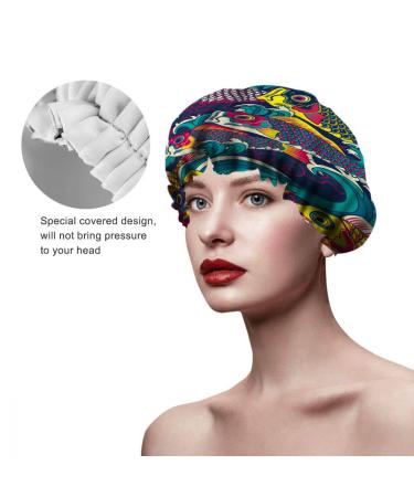 Nicokee Double Waterproof Shower Cap - Colorful Carp Design - Reusable Fashion Hat for Women - Beauty, Bath, Hair Spa - Home, Hotel, Travel Use - 10.6 x 10.6 Inch - Buy Online on GoSupps.com