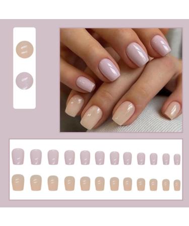 Justotry 24-Piece Purple & Nude Press-On Nails | Glossy Angular French Fake Nails for Women | Medium Motif Square Fingernails - Buy Online on GoSupps.com