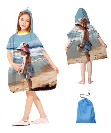 Aiorber children's bathing cloak with hood beach towel made of microfiber water-absorbing and quick-drying bathing cloak for boys and girls 76x76cm with a small girl pattern green-12 76x76cm