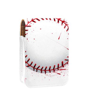 Travel Lipstick Organizer Case Lipstick Case Portable Makeup Bag With Mirror Baseball Texture Print E593i5fgze