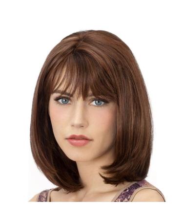 Onpep Short Straight Bob Wigs with Air Bangs Honey Brown Wig for Women Shoulder Length Heat Resistant Fiber Hair Wigs Honey Brown blended with Auburn