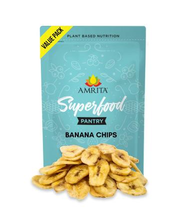 Amrita Banana Chips Unsweetened 8 oz | Unsulfured, Vegan, non-GMO, Gluten Free, Peanut Free, Soy Free, Dairy Free | Packed Fresh in Resealable Bags | Crispy Unsweetened Banana Chips for Snacking