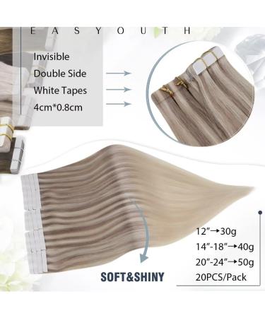 Easyouth Blonde Balayage Tape in Hair Extensions 16 40g 20Pcs Skin Weft Real Human Hair Glue in Ombre #18/22/60(Nordic) - Buy Online on GoSupps.com