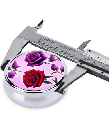 Red & Purple Roses Round Pill Box | 3-Compartment Organizer for Travel | Portable Pill Storage for Purse & Pocket - Buy Online on GoSupps.com