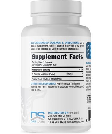 Bucked Up NAC Supplement (N-Acetyl Cysteine) 600mg Per Serving Essentials (120 Servings 120 Capsules) - Buy Online on GoSupps.com