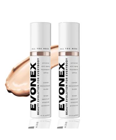 2 Pcs Evonex Age Defying Foundation Age Defying Serum Foundation Serum for Women Universal Tint Anti-Aging Tinted Moisturizer Cream Light Sheer Coverage Tinted Face Sunscreen