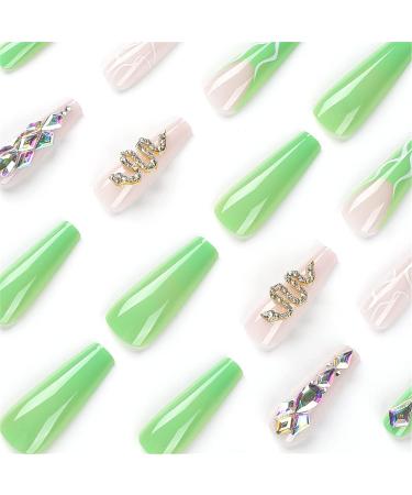 VOTACOS Long Coffin Fake Nails Nude with Gem Snake Design - Glossy Stick on Nails for Women - Buy Online on GoSupps.com