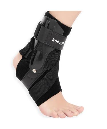 Ankle Brace with Side Stabilizers - Adjustable Ankle Support Sprained Ankle Brace for Ankle Sprained Achilles Tendon Plantar Fasciitis Injury Recovery Ankle Support for Running Basketball Football (Black Large) Black Large
