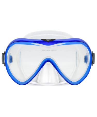 MountDog Snorkel Mask, Scuba Diving Goggles with 180 Degree View and Tempered Glass for Adults and Youth, Anti-Fog and Anti-Leak Snorkel Scuba Diving Mask blue