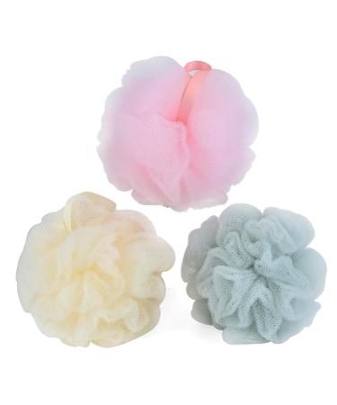 Shower Loofah Exfoliating Body Scrubber Gentle Cleansing Bath Pouf for Shower Travel Loofah for Women for Men Beige Cyan-Gray Pink 3 Pack single mesh