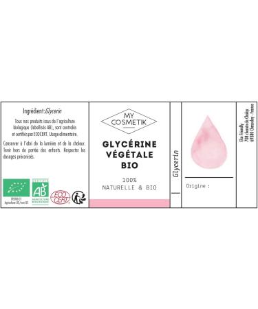 MY COSMETIK - Organic vegetable glycerin AB 100% Pure and Natural - Cosmetic active ingredient - Moisturizing and softening - 100 ml - Buy Online on GoSupps.com