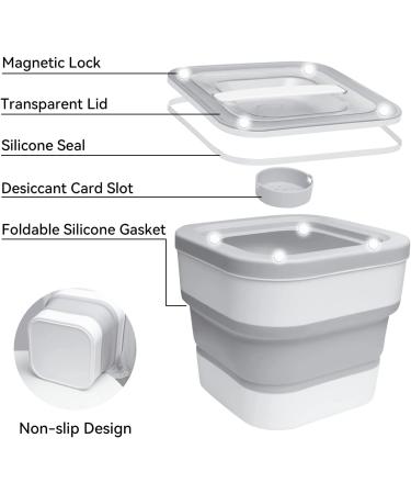 Collapsible Dog Food Storage Container, 10-13LB Capacity, Airtight Seal, Magnetic Lid, Measuring Cup, Silicone Bowl, White - Buy Online on GoSupps.com