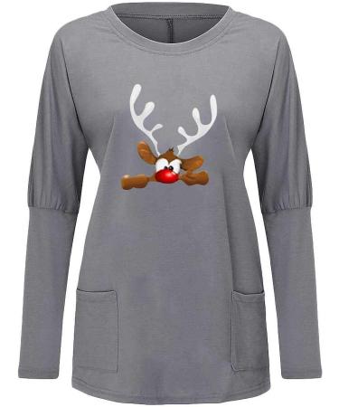 Plus Size Women's Christmas V Neck Sweatshirt - Funny Xmas Graphic Tunic Blouse | Holiday Shirts - Gray - X-Large - Buy Online on GoSupps.com