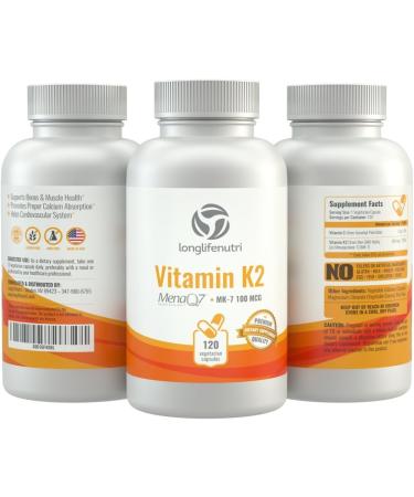 Vitamin K2 MK7 100mcg with MenaQ7, 120 Vegetarian Capsules | Heart and Bone Health Supplement with Natto Nattokinase | Cardiovascular Vitamins with Menaquinone 7 | Non-GMO K2 MK7 120 Count - Buy Online on GoSupps.com