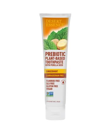 Desert Essence Prebiotic Plant-Based Toothpaste Gingermint 6.25oz - Fluoride Free  No SLS  Gluten-Free  Vegan  Cruelty Free - Healthy Oral Microbiome - Tea Tree Oil  Inulin & Chicory Root