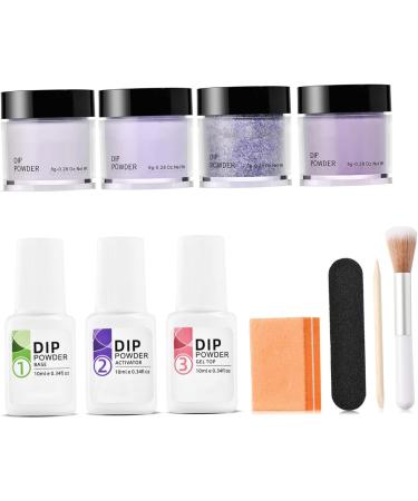 Kit de poudre de trempage pour ongles 4 couleurs sans danger pour la peau comprend une base activatrice/couche finition un pinceau un b ton tampon violet bleu longue dur e pour d butants - Buy Online on GoSupps.com