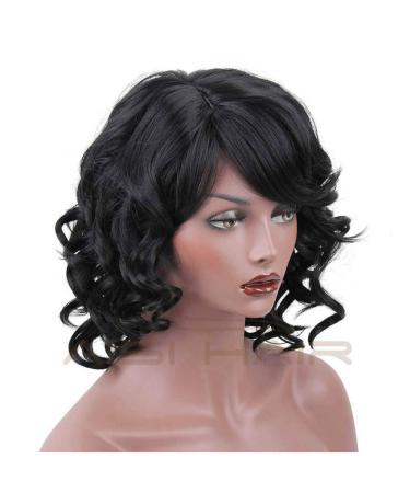 HBINGBING Brown Red Black Wigs Short Synthetic Wavy Wigs with Bangs for White Women High Temperature Fiber Hair #1