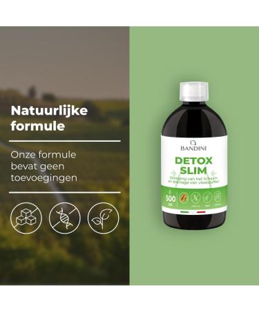 Bandini DETOX SLIM 500ml Liquid Drainage Digestion Antioxidant Liver Cleansing Natural supplement of Green Tea Dandelion Blueberry Pilosella Birch and Papaya 100 Vegan - Buy Online on GoSupps.com