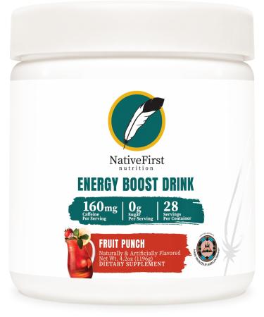 NativeFirst Energy Boost Drink Mix (28 Servings) - 160mg Caffeine per Serving Gluten Free Non-GMO (Fruit Punch)