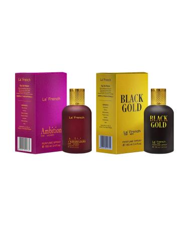L A French Black Gold & Ambition Perfume Combo for Men & Women | 100ml + 100ml Eau De Parfum | Long Lasting Luxury Fragrance Set | Premium Scent | Perfume Gift Set (Pack of 2)