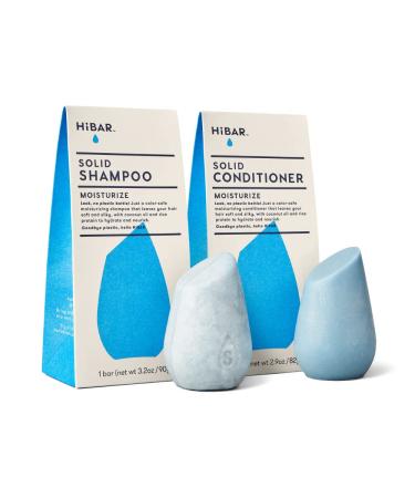 HiBAR Shampoo and Conditioner Bar Set  All Natural Hair Care  Plastic Free  Travel Size  Color Safe  Eco Friendly  Solid Sustainable Bars  Zero Waste (Moisturize)