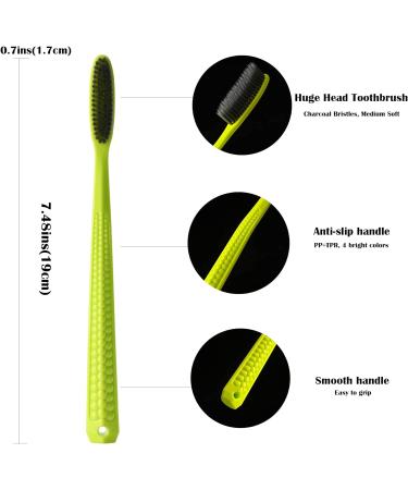 EasyHonor Huge Head Charcoal Toothbrush 8 Pack - Medium Soft Adult Toothbrush - Buy Online on GoSupps.com
