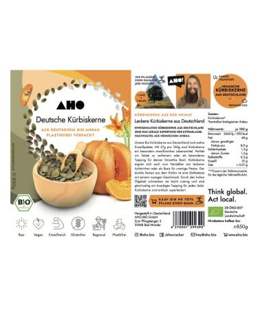 AHO Sprouted Pumpkin Seeds 650g | Raw Vegan Superfood from Germany | Plastic-Free & Locally Sourced - Buy Online on GoSupps.com