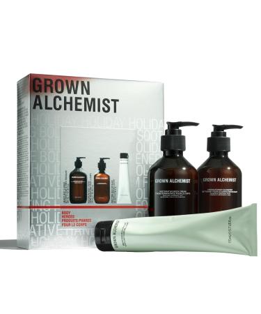 Grown Alchemist Body Heroes Kit, Head to Toe essentials, Limited Edition Gift & Value Pack: Smoothing Exfoliant (170mL) Energize Body Cleanser (300mL) & Restorative Cream (300mL)