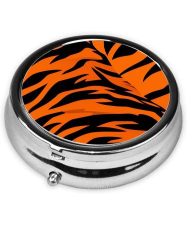 Round Mini Travel Pill Organizer - 2.0x2.0x0.7 Tiger Stripes Orange - International Shipping Available - Buy Online on GoSupps.com