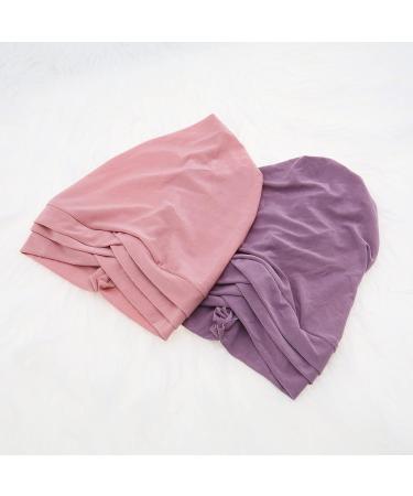 SING F LTD 2PCS Turban Cap Bundle - Soft Elastic Fashion Headwear for Women, Ideal for Hair Loss, Curly & Long Hair - Pink Purple - Buy Online on GoSupps.com