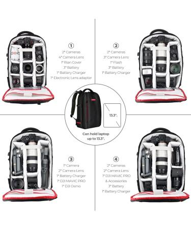 Beschoi Waterproof Camera Backpack with Laptop Compartment - Black (L) 17.3 x 11 x 5.5 - Buy Online on GoSupps.com