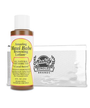 Maui Babe Browning Lotion for Beautiful Natural Tan 8fl oz - Seals Your Tan - Tanning Accelerator Made in Hawaii - Bundled with Moshify Travel Pouch (1 Pack) 8 Fl Oz (Pack of 1)