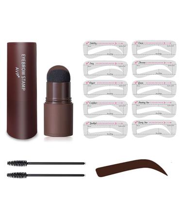 Eyebrow Stencil Kit Eyebrow Stamp Kit Waterproof Brow Stamp Shaping Kit Eyebrow Powder Stencil Kit Eyebrow Stamp Makeup Tools with 10 Reusable Eyebrow Stencils 2 Eyebrow Pen Brushes (dark brown)